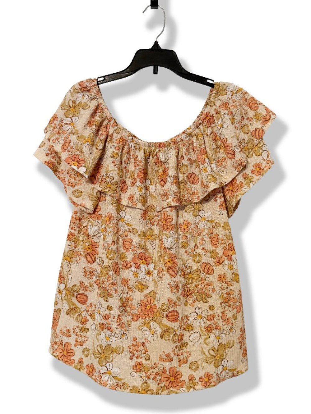 CATO Floral Off-Shoulder Ruffle Top Medium Floral Boho Cottagecore Sz M